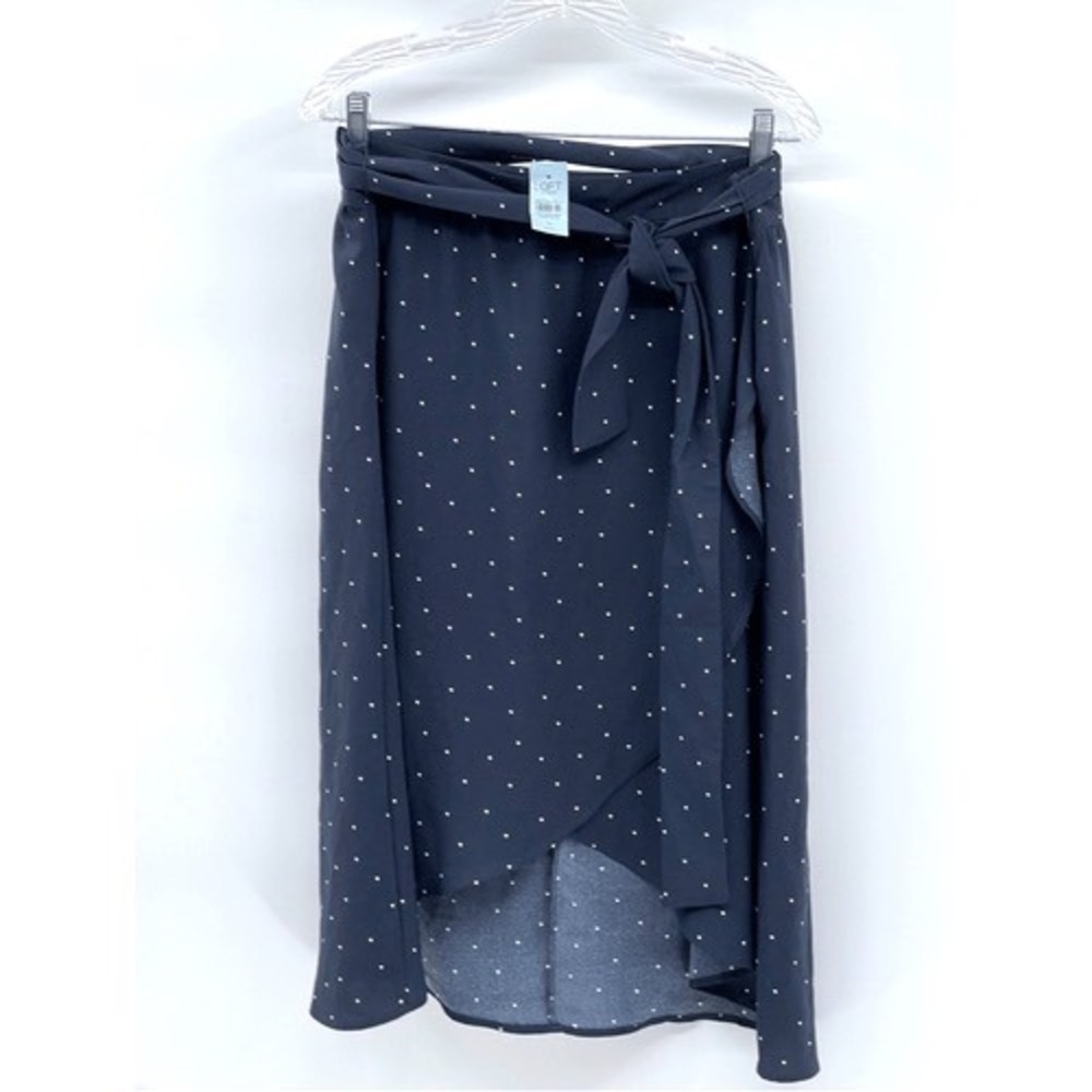 New Loft Skirt Wrap Women 14 Petite Navy Blue White Polka Dot Preppy Classic